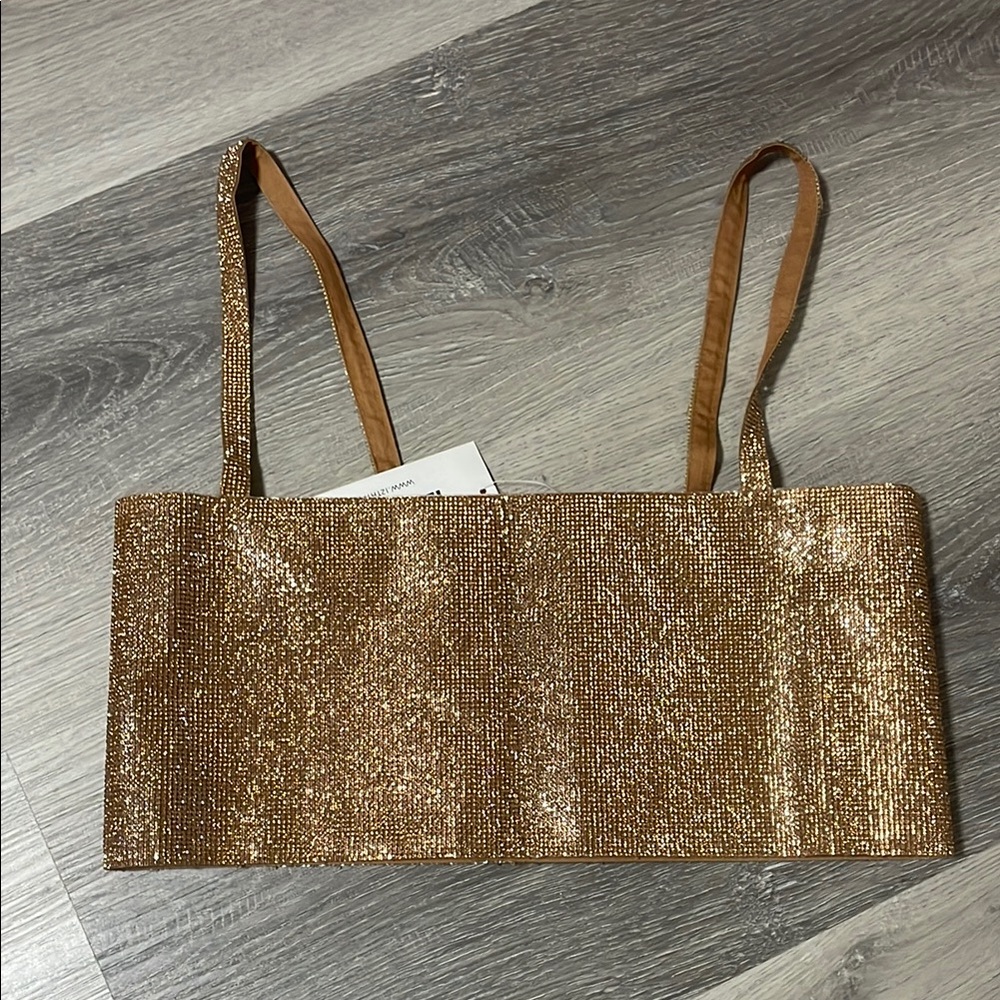 Brown Rhinestop Crop Top